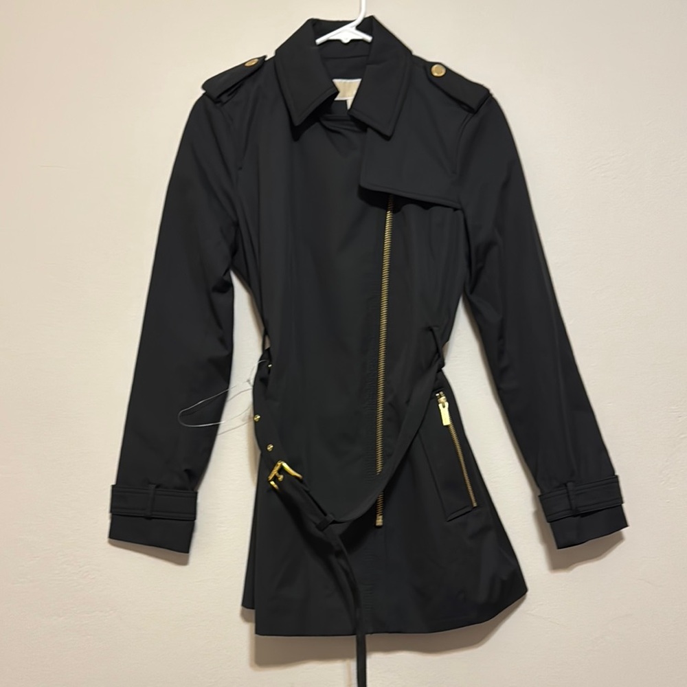 Michael Kors Black Trench Coat with Gold Zipper